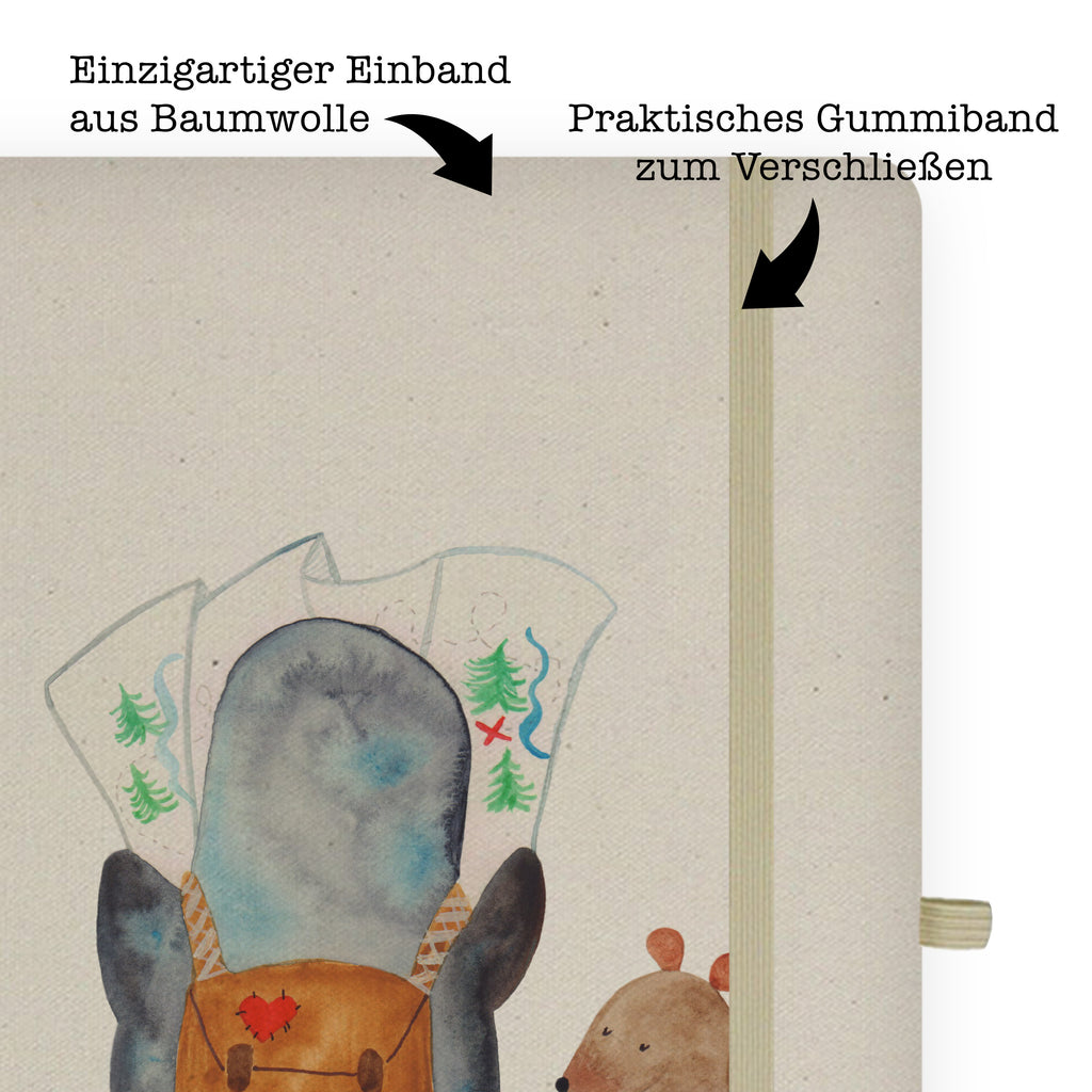 DIN A5 Baumwoll Notizbuch Pinguin & Maus Wanderer Notizen, Eintragebuch, Tagebuch, Notizblock, Adressbuch, Journal, Kladde, Skizzenbuch, Notizheft, Schreibbuch, Schreibheft, Pinguin, Pinguine, Abenteurer, Abenteuer, Roadtrip, Ausflug, Wanderlust, wandern
