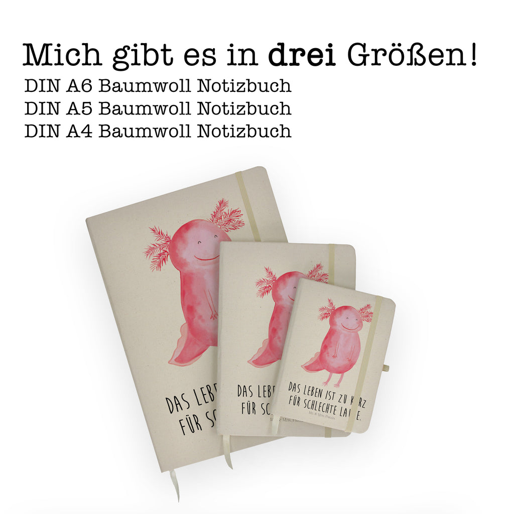 DIN A4 Baumwoll Notizbuch Axolotl glücklich Notizen, Eintragebuch, Tagebuch, Notizblock, Adressbuch, Journal, Kladde, Skizzenbuch, Notizheft, Schreibbuch, Schreibheft, Axolotl, Molch, Axolot, Schwanzlurch, Lurch, Lurche, Motivation, gute Laune