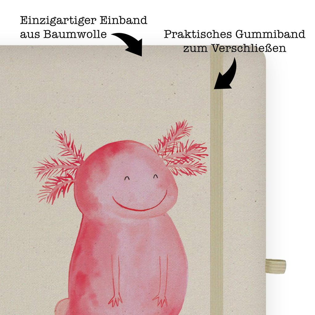DIN A4 Baumwoll Notizbuch Axolotl glücklich Notizen, Eintragebuch, Tagebuch, Notizblock, Adressbuch, Journal, Kladde, Skizzenbuch, Notizheft, Schreibbuch, Schreibheft, Axolotl, Molch, Axolot, Schwanzlurch, Lurch, Lurche, Motivation, gute Laune