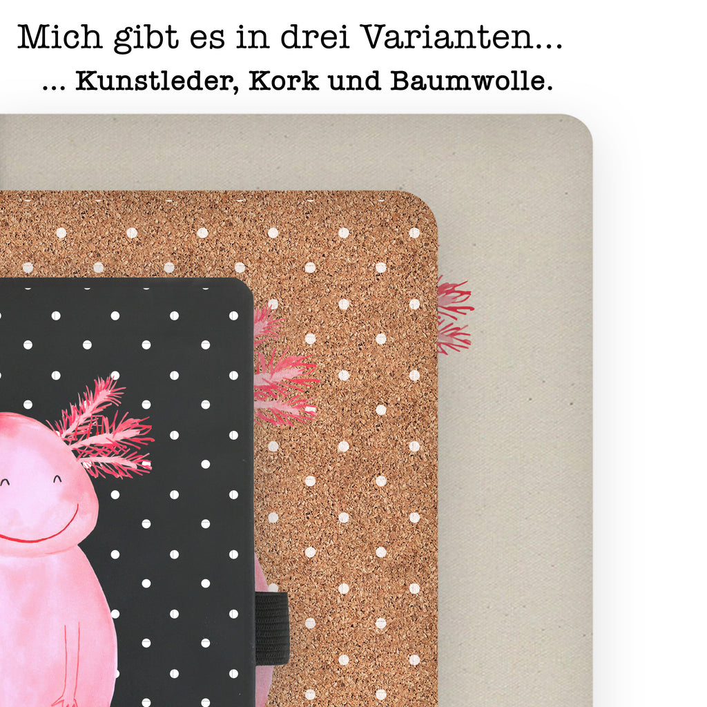 DIN A4 Baumwoll Notizbuch Axolotl glücklich Notizen, Eintragebuch, Tagebuch, Notizblock, Adressbuch, Journal, Kladde, Skizzenbuch, Notizheft, Schreibbuch, Schreibheft, Axolotl, Molch, Axolot, Schwanzlurch, Lurch, Lurche, Motivation, gute Laune