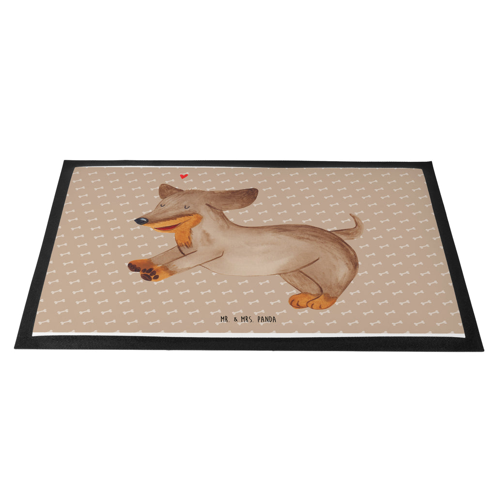 Fußmatte Hund Dackel fröhlich Hund, Hunde, Dackel, Dachshund, happy dog Türvorleger, Schmutzmatte, Fußabtreter, Matte, Schmutzfänger, Fußabstreifer, Schmutzfangmatte, Türmatte, Motivfußmatte,  Haustürmatte, Vorleger  Hund, Hundemotiv, Haustier, Hunderasse, Tierliebhaber, Hundebesitzer, Sprüche