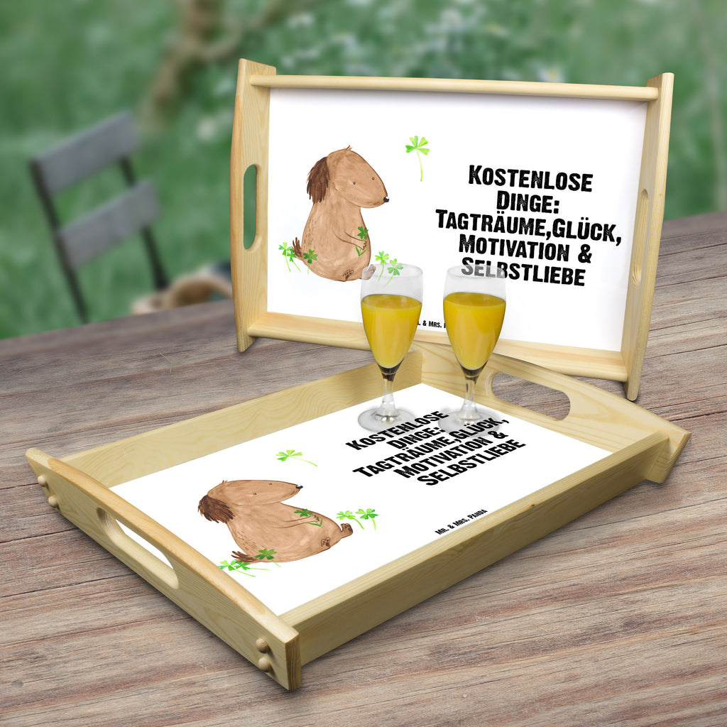 Serviertablett Hund Kleeblatt Tablett, Holztablett, Küchentablett, Dekotablett, Frühstückstablett, Hund, Hundemotiv, Haustier, Hunderasse, Tierliebhaber, Hundebesitzer, Sprüche, Kleeblatt, Glück, Tagträume, Motivation, Neuanfang, Geschenk, Glücksbringer, Selbstliebe, Achtsamkeit