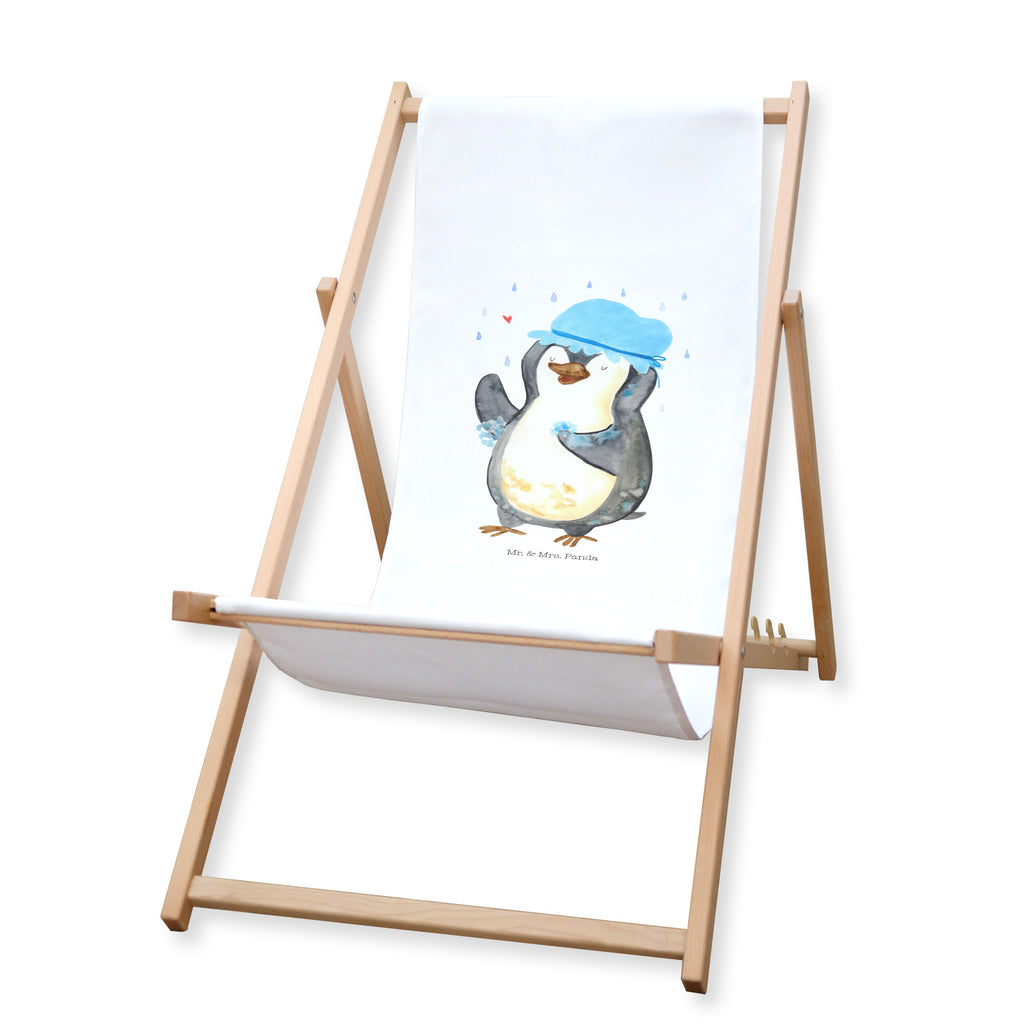 Gartenliege Pinguin duscht Sonnenliege, Strandliege, Liege, Liegestuhl, Gartenliege, Gartenstuhl, Pinguin, Pinguine, Dusche, duschen, Lebensmotto, Motivation, Neustart, Neuanfang, glücklich sein