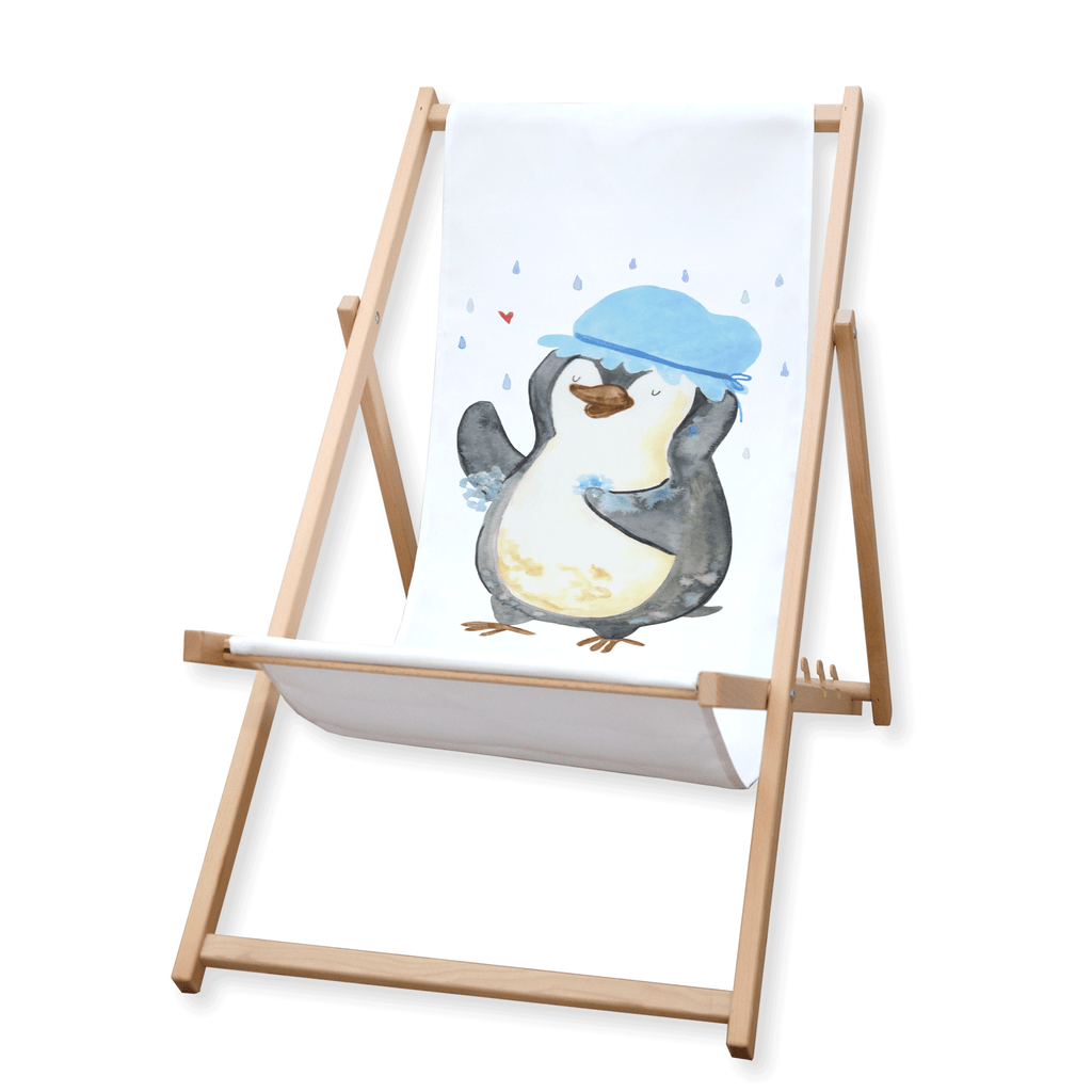 Gartenliege Pinguin duscht Sonnenliege, Strandliege, Liege, Liegestuhl, Gartenliege, Gartenstuhl, Pinguin, Pinguine, Dusche, duschen, Lebensmotto, Motivation, Neustart, Neuanfang, glücklich sein