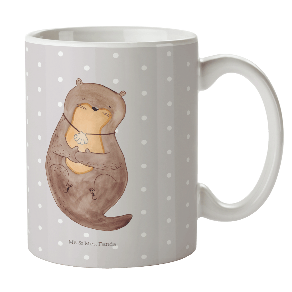 Tasse Otter mit Muschelmedaillon Otter, Otterliebe, Seeotter, grübeln, träumen, Motivation, Tagträumen, Büro	 Becher, Kaffeetasse, Kaffeebecher, Tee, Frühstück, Büro  Otter,  Fischotter,  Seeotter