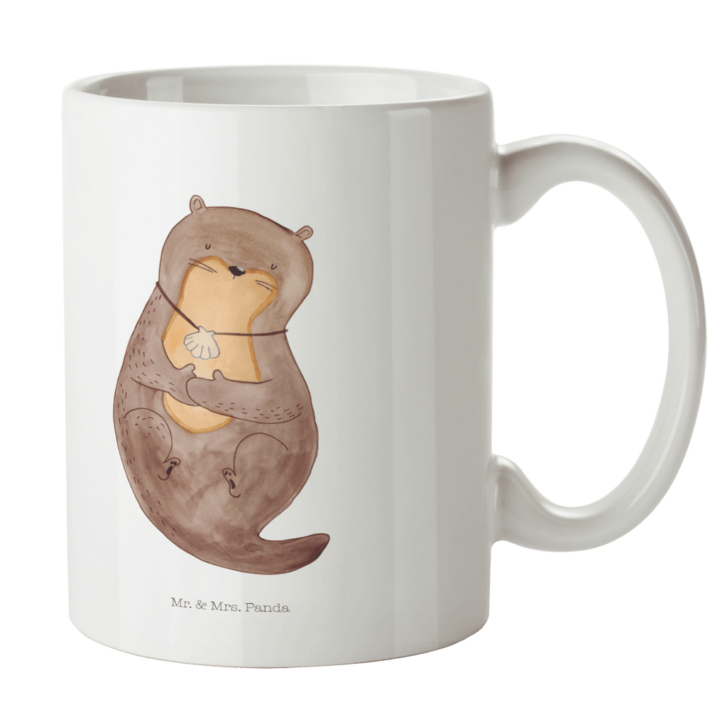 Tasse Otter mit Muschelmedaillon Otter, Otterliebe, Seeotter, grübeln, träumen, Motivation, Tagträumen, Büro	 Becher, Kaffeetasse, Kaffeebecher, Tee, Frühstück, Büro  Otter,  Fischotter,  Seeotter
