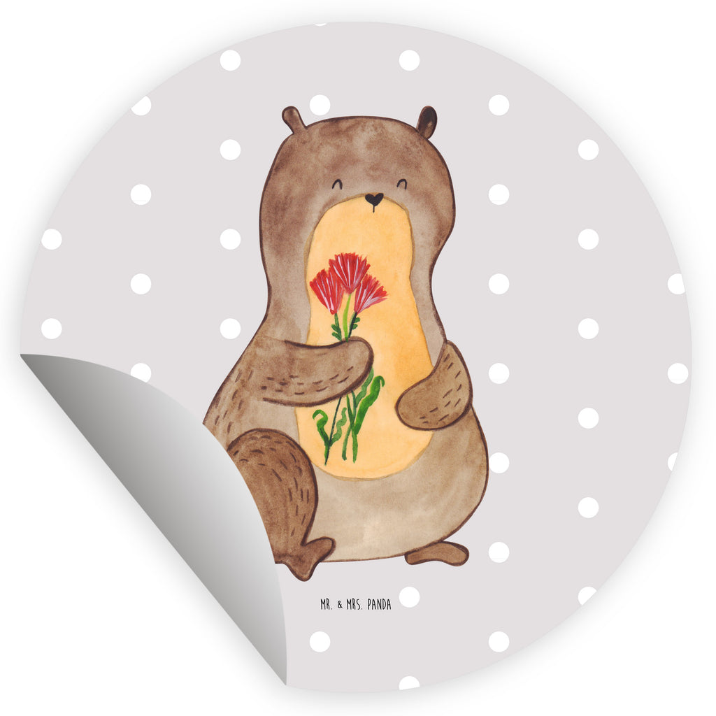 80mm Rund Aufkleber Otter Blumenstrauß