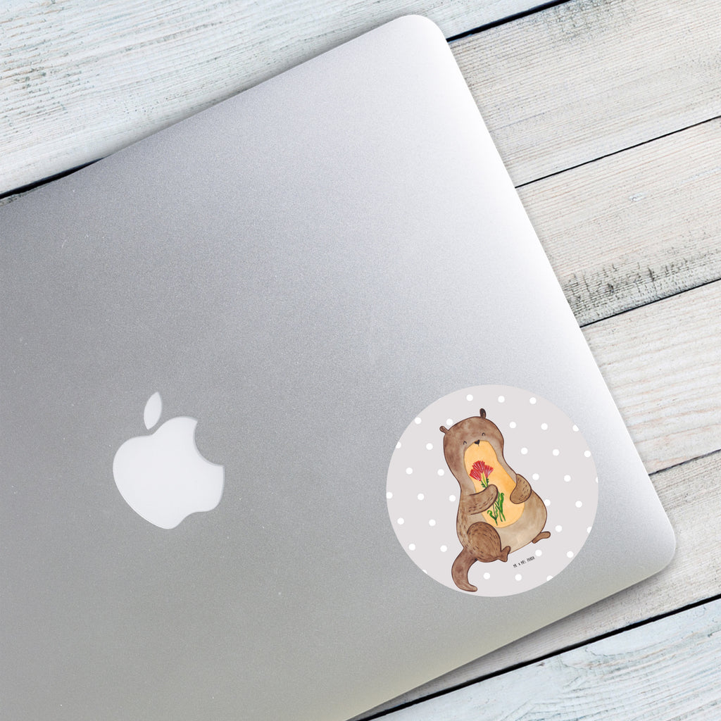 80mm Rund Aufkleber Otter Blumenstrauß