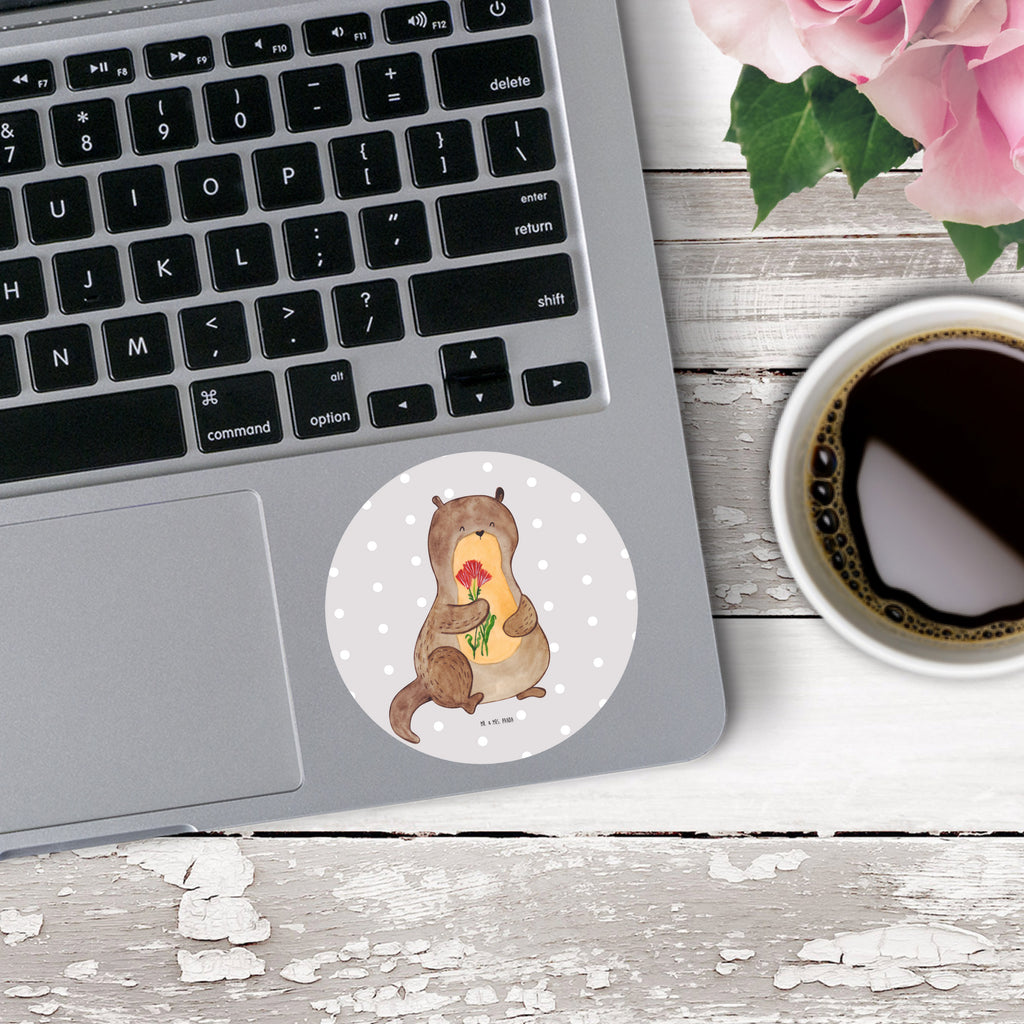 80mm Rund Aufkleber Otter Blumenstrauß