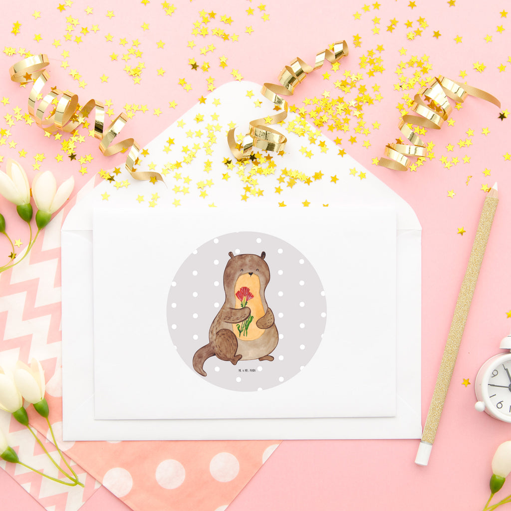 80mm Rund Aufkleber Otter Blumenstrauß