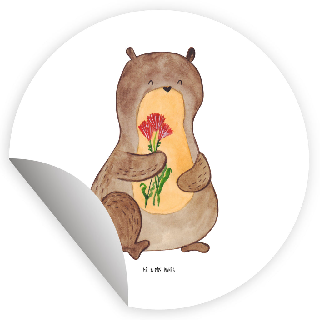80mm Rund Aufkleber Otter Blumenstrauß