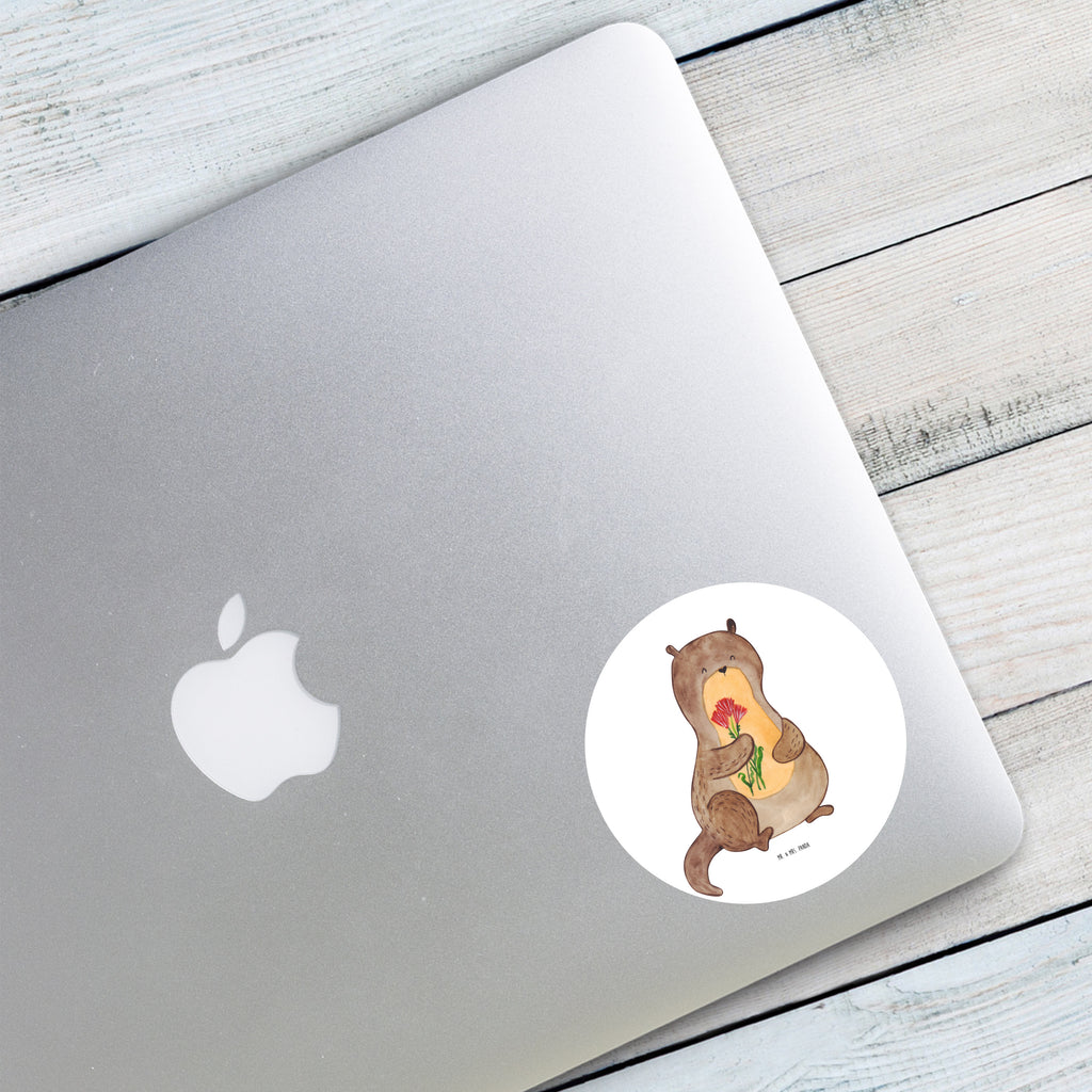 80mm Rund Aufkleber Otter Blumenstrauß