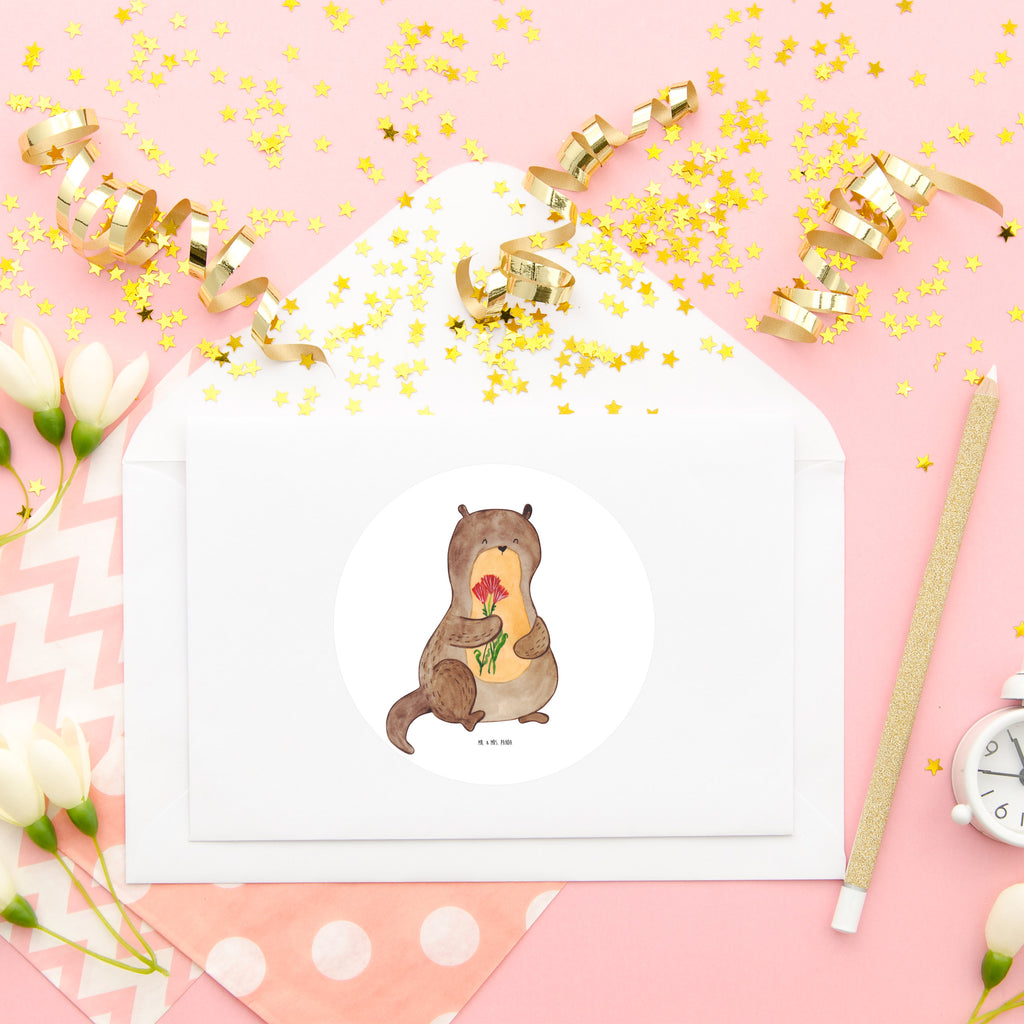 80mm Rund Aufkleber Otter Blumenstrauß