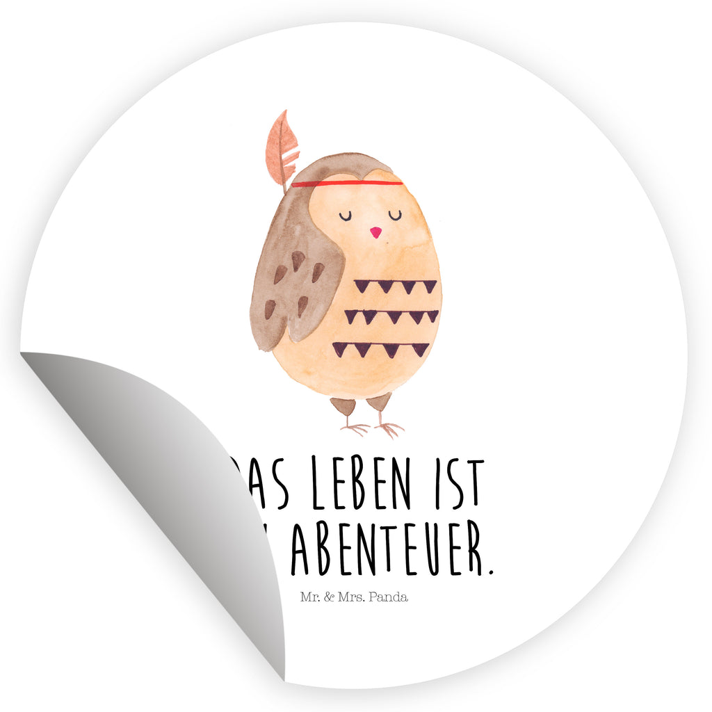 40mm Rund Aufkleber Eule Federschmuck Sticker, Aufkleber, Etikett, Eule, Eule Deko, Owl, Das Leben ist ein Abenteuer, Reisespruch, Federschmuck, Dekoration
