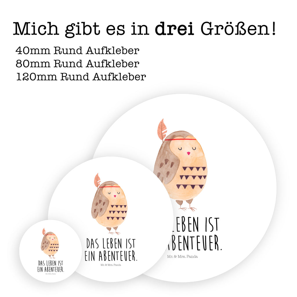 40mm Rund Aufkleber Eule Federschmuck Sticker, Aufkleber, Etikett, Eule, Eule Deko, Owl, Das Leben ist ein Abenteuer, Reisespruch, Federschmuck, Dekoration