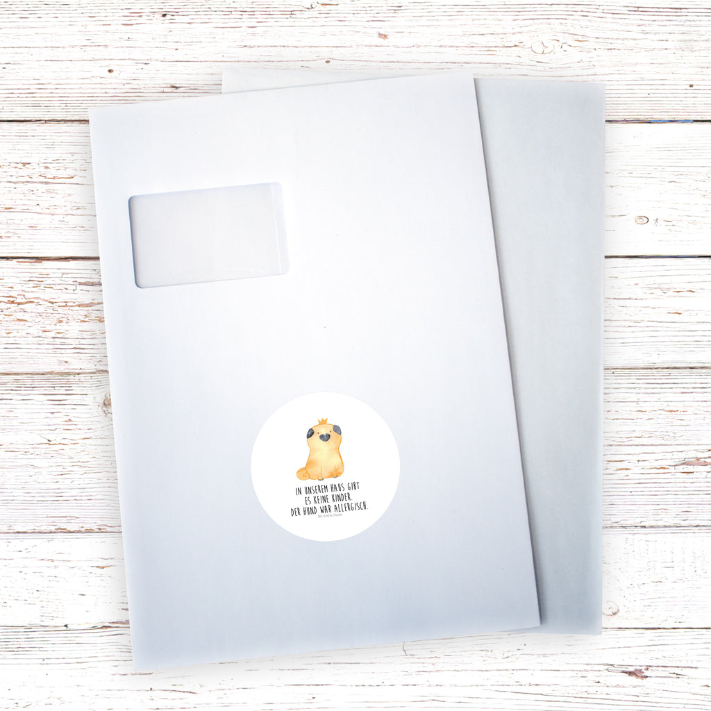 80mm Rund Aufkleber Mops Krone Sticker, Aufkleber, Etikett, Hund, Hundemotiv, Haustier, Hunderasse, Tierliebhaber, Hundebesitzer, Sprüche, Mops, allergisch, kinderlos, Hausregel, Hundebesitzer. Spruch, lustig