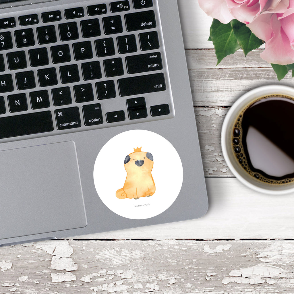 80mm Rund Aufkleber Mops Krone Sticker, Aufkleber, Etikett, Hund, Hundemotiv, Haustier, Hunderasse, Tierliebhaber, Hundebesitzer, Sprüche, Mops, allergisch, kinderlos, Hausregel, Hundebesitzer. Spruch, lustig