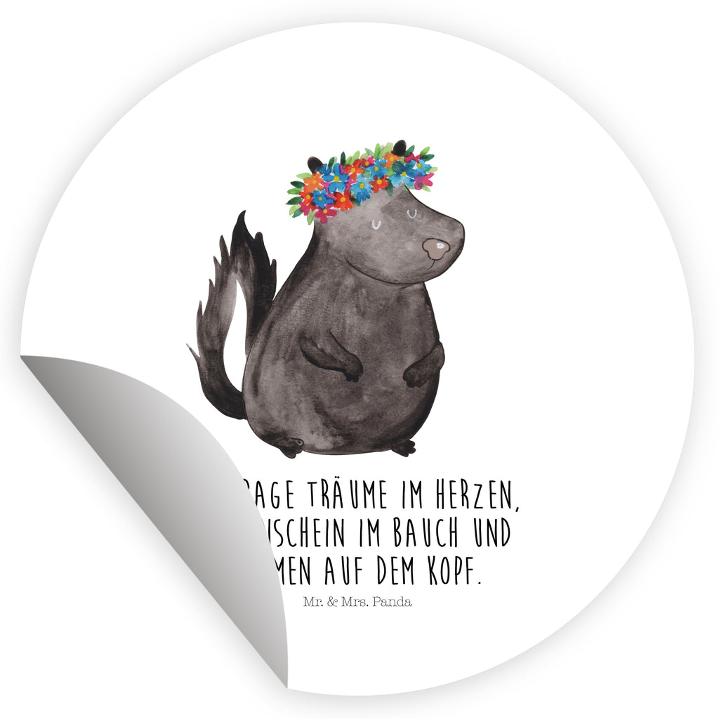 80mm Rund Aufkleber Stinktier Blumenmaedchen Sticker, Aufkleber, Etikett, Stinktier, Skunk, Wildtier, Raubtier, Stinker, Stinki, Yoga, Namaste, Lebe, Liebe, Lache