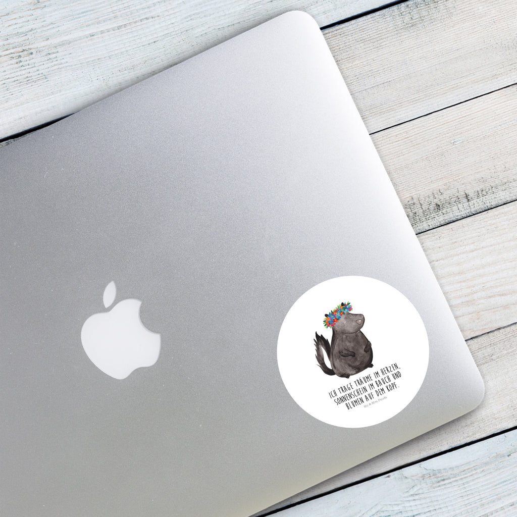 80mm Rund Aufkleber Stinktier Blumenmaedchen Sticker, Aufkleber, Etikett, Stinktier, Skunk, Wildtier, Raubtier, Stinker, Stinki, Yoga, Namaste, Lebe, Liebe, Lache