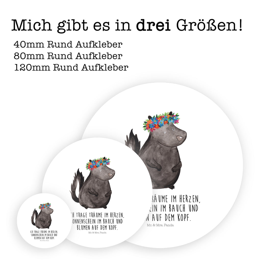 80mm Rund Aufkleber Stinktier Blumenmaedchen Sticker, Aufkleber, Etikett, Stinktier, Skunk, Wildtier, Raubtier, Stinker, Stinki, Yoga, Namaste, Lebe, Liebe, Lache
