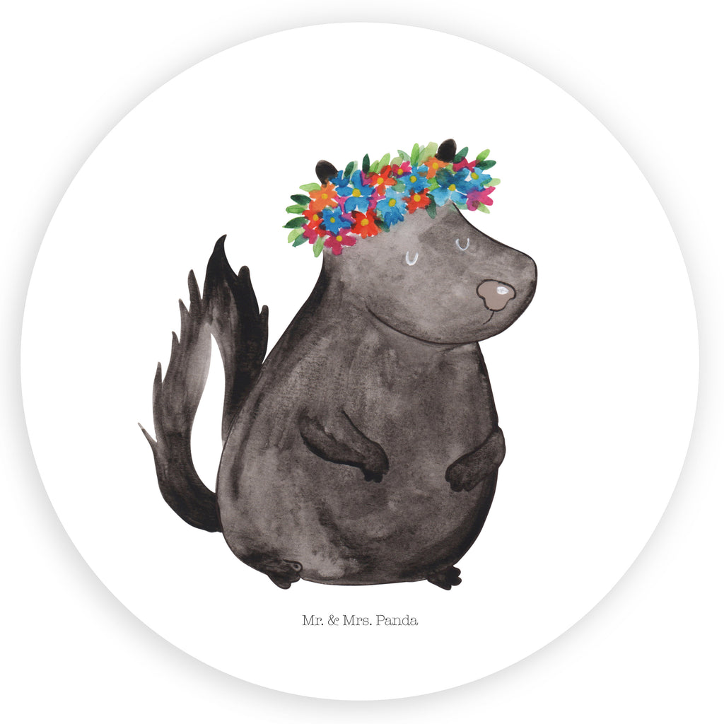 80mm Rund Aufkleber Stinktier Blumenmaedchen Sticker, Aufkleber, Etikett, Stinktier, Skunk, Wildtier, Raubtier, Stinker, Stinki, Yoga, Namaste, Lebe, Liebe, Lache