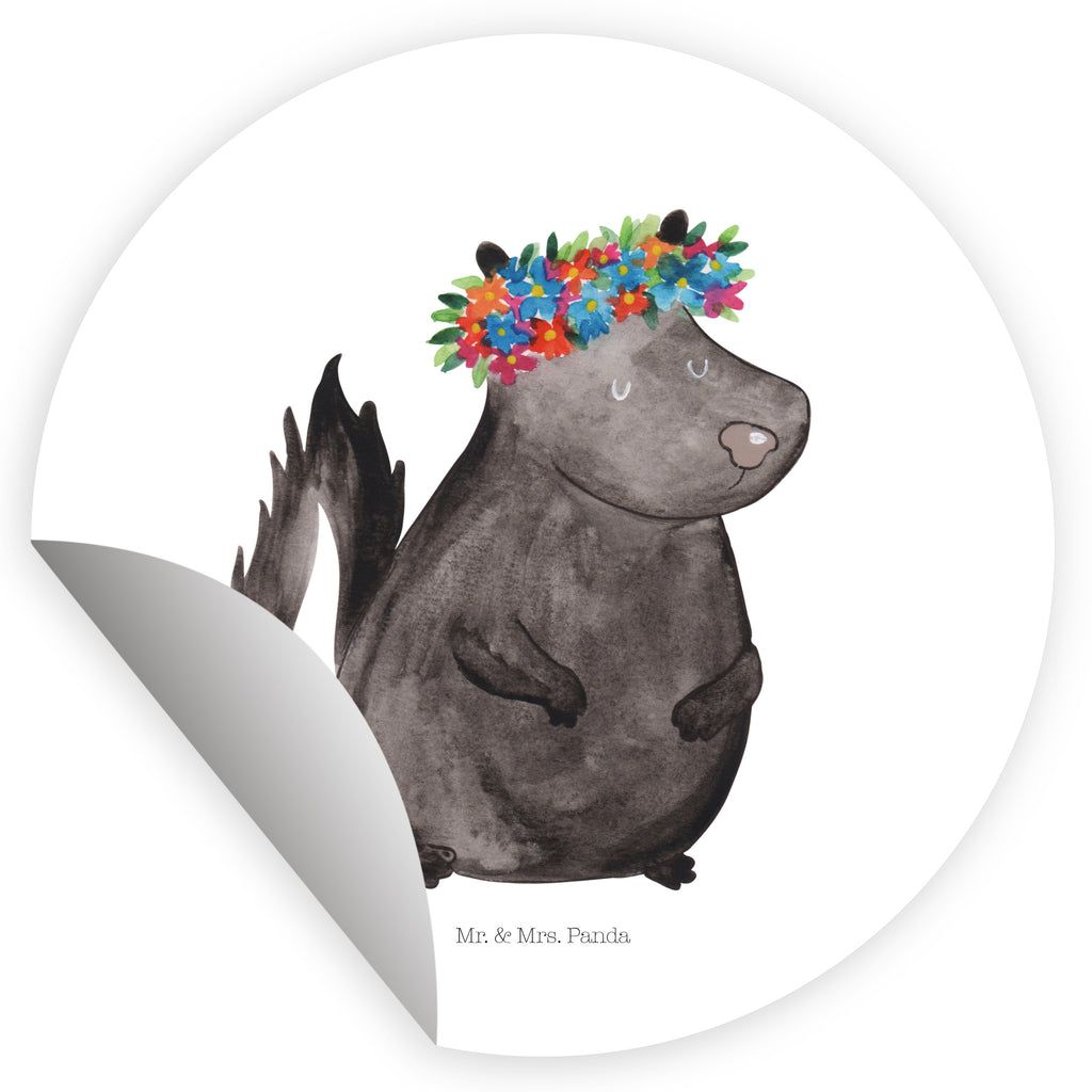 80mm Rund Aufkleber Stinktier Blumenmaedchen Sticker, Aufkleber, Etikett, Stinktier, Skunk, Wildtier, Raubtier, Stinker, Stinki, Yoga, Namaste, Lebe, Liebe, Lache