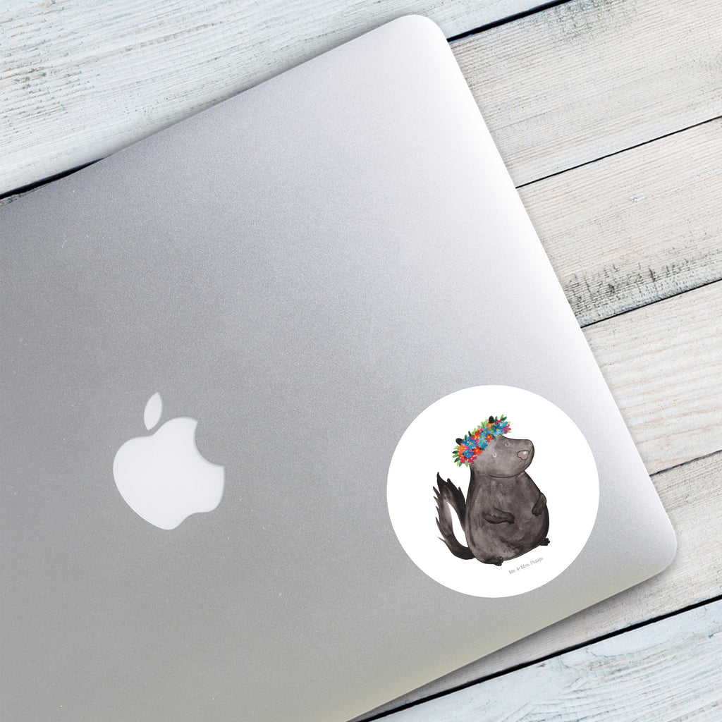 80mm Rund Aufkleber Stinktier Blumenmaedchen Sticker, Aufkleber, Etikett, Stinktier, Skunk, Wildtier, Raubtier, Stinker, Stinki, Yoga, Namaste, Lebe, Liebe, Lache