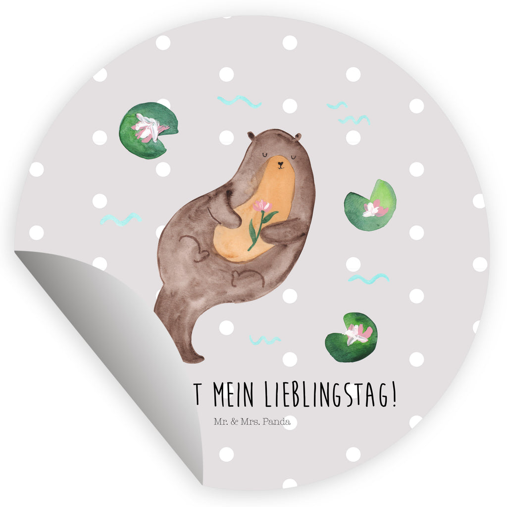 80mm Rund Aufkleber Otter mit Seerose