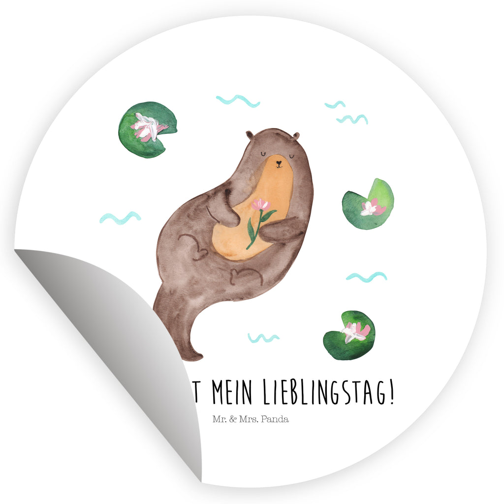 80mm Rund Aufkleber Otter mit Seerose