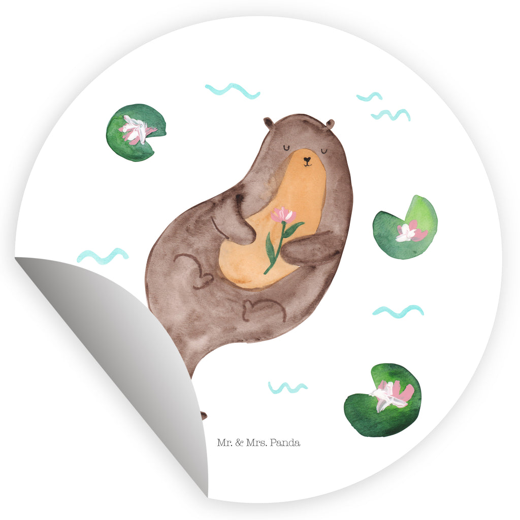 80mm Rund Aufkleber Otter mit Seerose