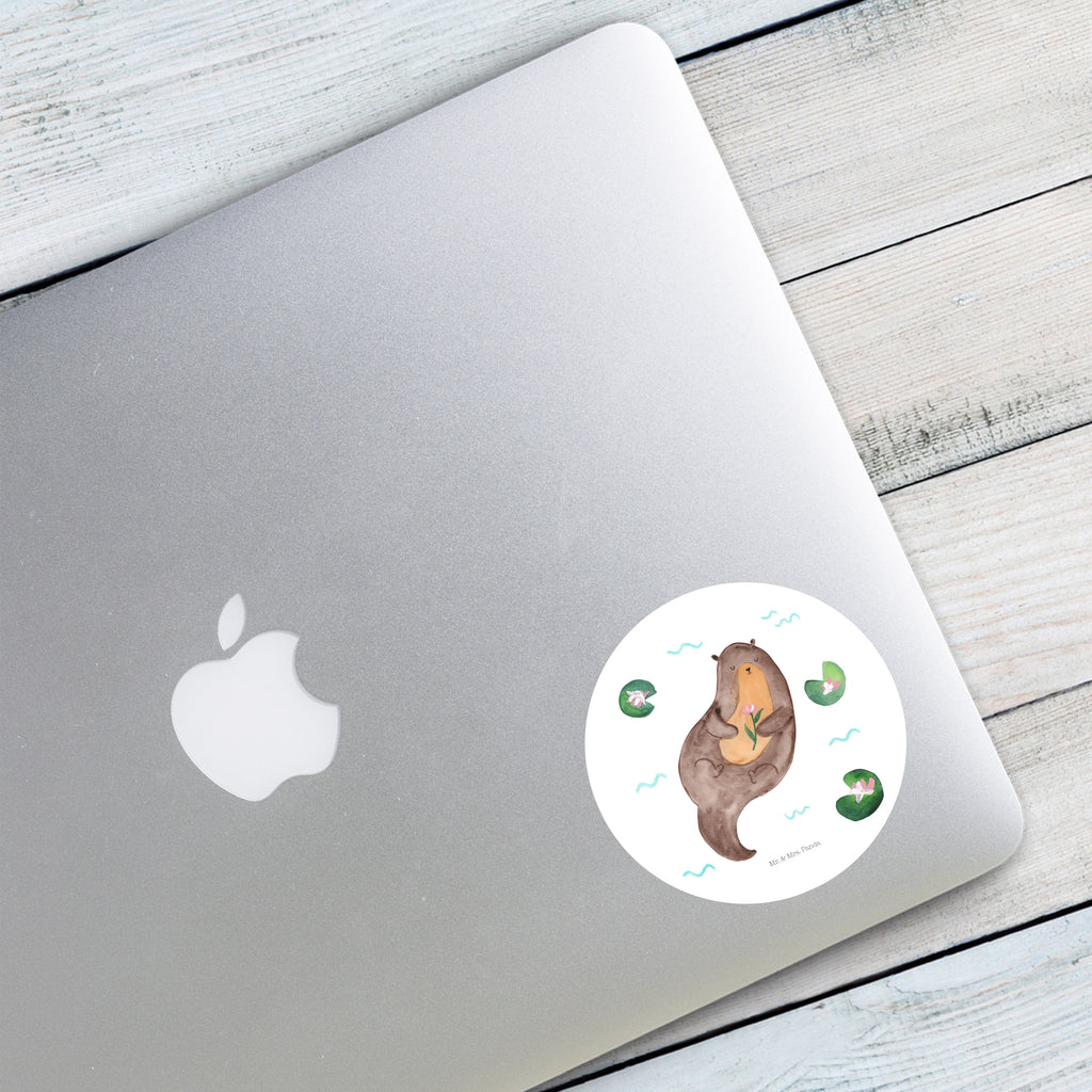 80mm Rund Aufkleber Otter mit Seerose