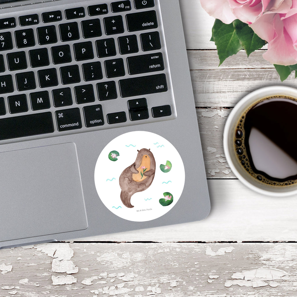 80mm Rund Aufkleber Otter mit Seerose