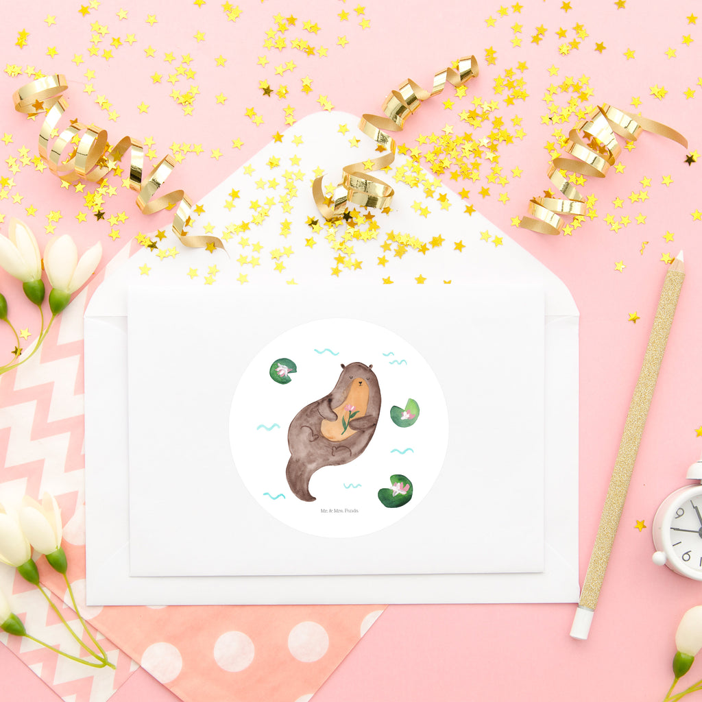 80mm Rund Aufkleber Otter mit Seerose