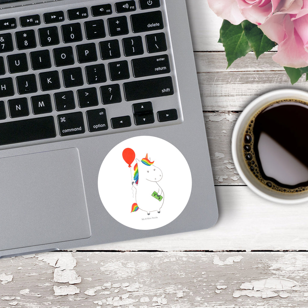 80mm Rund Aufkleber Einhorn Luftballon Sticker, Aufkleber, Etikett, Einhorn, Einhörner, Einhorn Deko, Pegasus, Unicorn, Luftballon, Geld, Lebenslust, Freude, Geschenk, Freundin