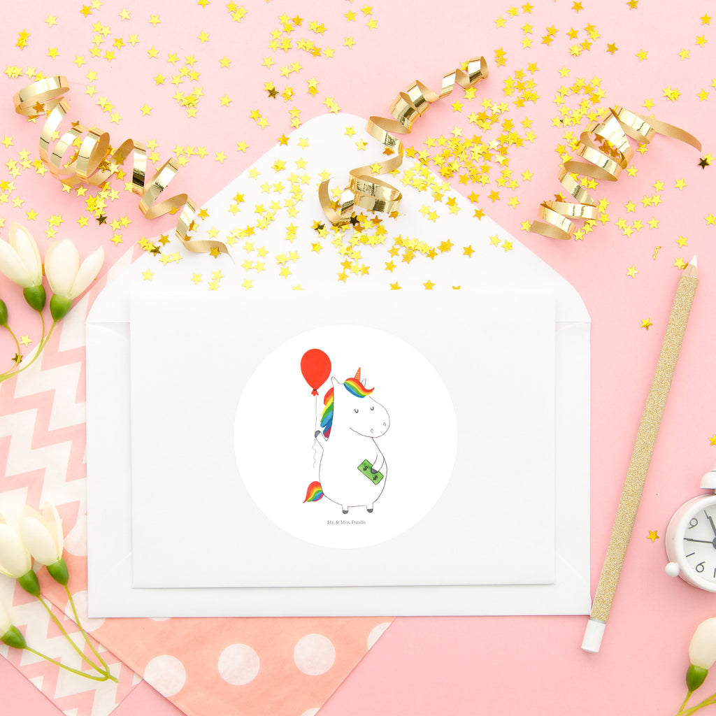 80mm Rund Aufkleber Einhorn Luftballon Sticker, Aufkleber, Etikett, Einhorn, Einhörner, Einhorn Deko, Pegasus, Unicorn, Luftballon, Geld, Lebenslust, Freude, Geschenk, Freundin