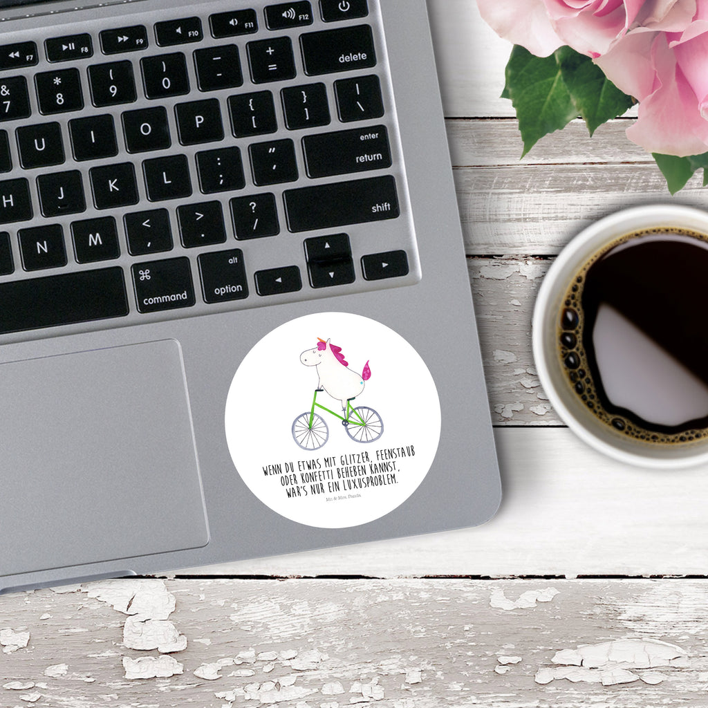 80mm Rund Aufkleber Einhorn Radfahrer Sticker, Aufkleber, Etikett, Einhorn, Einhörner, Einhorn Deko, Pegasus, Unicorn, Radfahren, Radfahrer, Rad, Bike, Feenstaub, Konfetti, Luxusproblem, Kummer, Liebeskummer