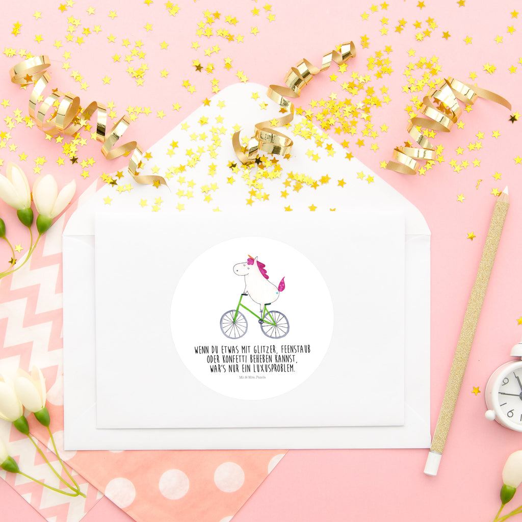 80mm Rund Aufkleber Einhorn Radfahrer Sticker, Aufkleber, Etikett, Einhorn, Einhörner, Einhorn Deko, Pegasus, Unicorn, Radfahren, Radfahrer, Rad, Bike, Feenstaub, Konfetti, Luxusproblem, Kummer, Liebeskummer