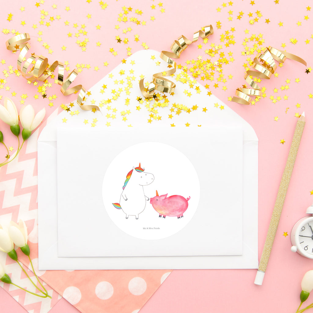 80mm Rund Aufkleber Einhorn + Schweinhorn Sticker, Aufkleber, Etikett, Einhorn, Einhörner, Einhorn Deko, Pegasus, Unicorn, Freundschaft, Schweinhorn, Schwein, Freundin, Schweinchen