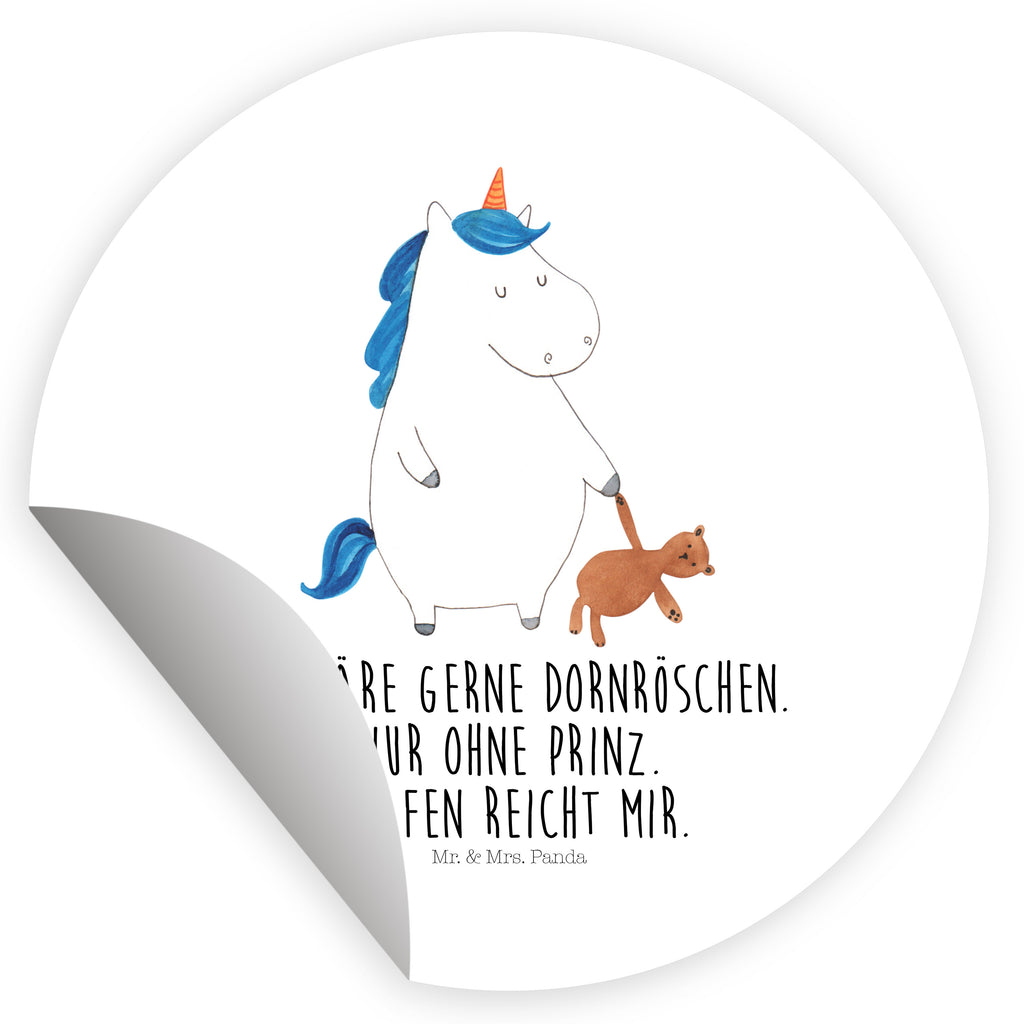 80mm Rund Aufkleber Einhorn Teddy Sticker, Aufkleber, Etikett, Einhorn, Einhörner, Einhorn Deko, Pegasus, Unicorn, schlafen, gute Nacht, Single, Bett, Träumen, Freundin, Singleleben