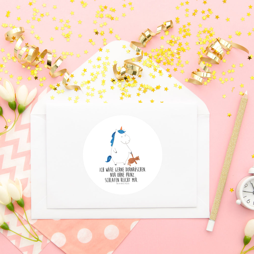 80mm Rund Aufkleber Einhorn Teddy Sticker, Aufkleber, Etikett, Einhorn, Einhörner, Einhorn Deko, Pegasus, Unicorn, schlafen, gute Nacht, Single, Bett, Träumen, Freundin, Singleleben