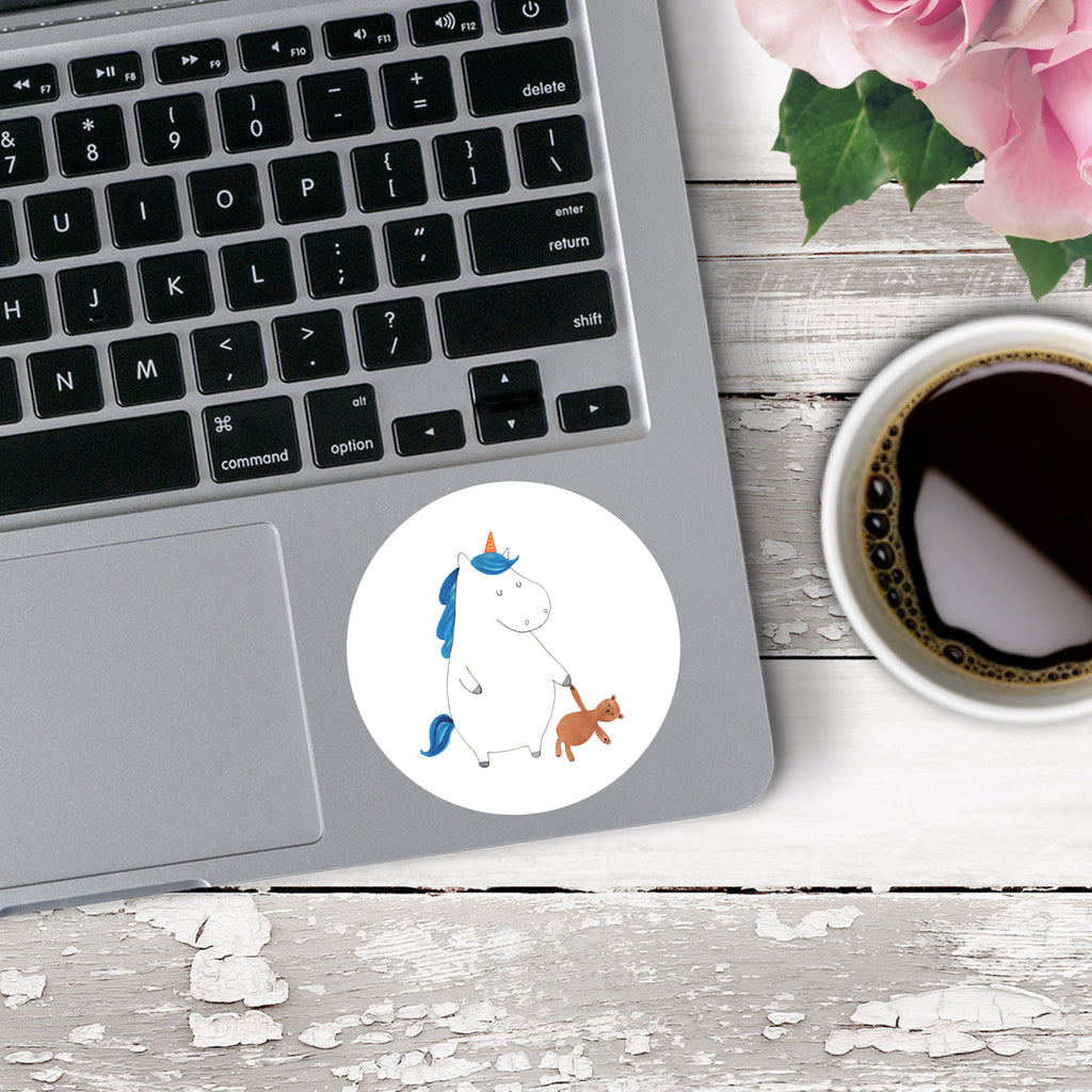 80mm Rund Aufkleber Einhorn Teddy Sticker, Aufkleber, Etikett, Einhorn, Einhörner, Einhorn Deko, Pegasus, Unicorn, schlafen, gute Nacht, Single, Bett, Träumen, Freundin, Singleleben