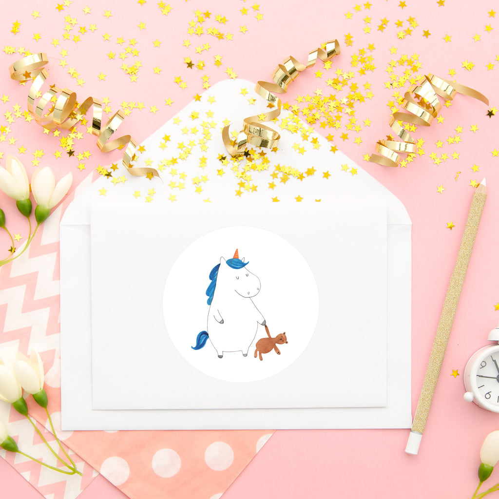 80mm Rund Aufkleber Einhorn Teddy Sticker, Aufkleber, Etikett, Einhorn, Einhörner, Einhorn Deko, Pegasus, Unicorn, schlafen, gute Nacht, Single, Bett, Träumen, Freundin, Singleleben