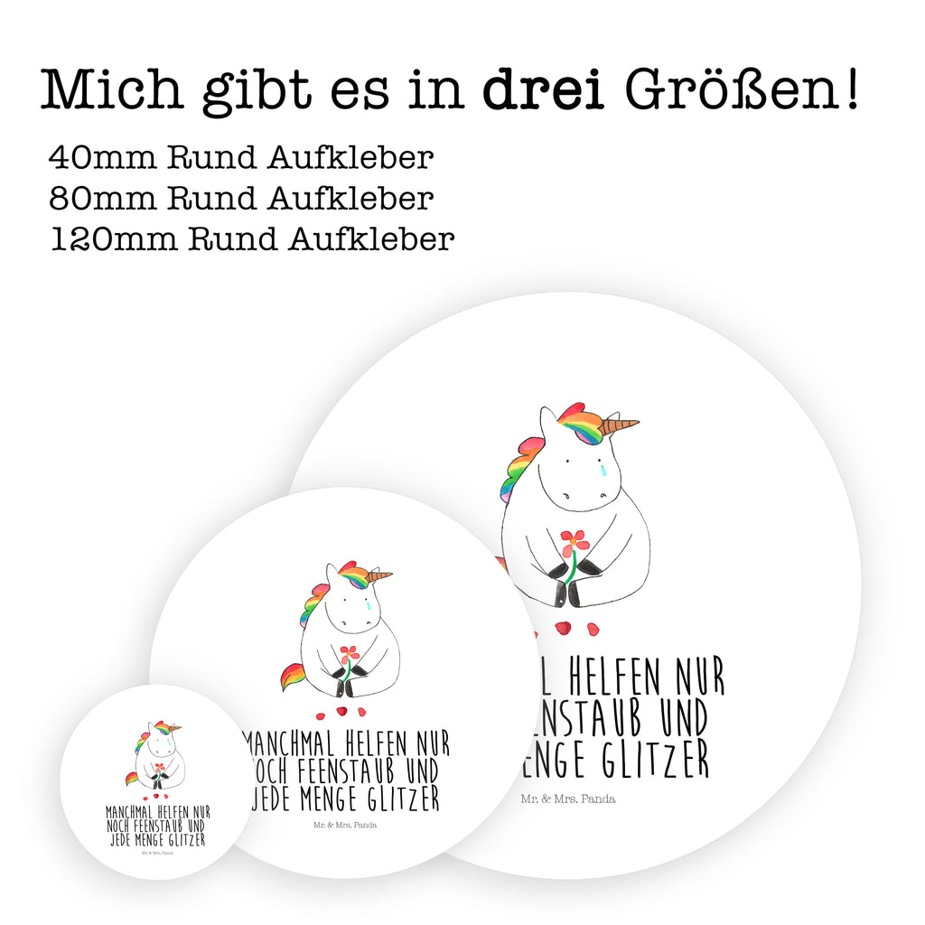 80mm Rund Aufkleber Einhorn Traurig Sticker, Aufkleber, Etikett, Einhorn, Einhörner, Einhorn Deko, Pegasus, Unicorn, Glitzer, Trösten. Freundschaft, Freunde, Liebe, Trauer, Grußkarte, Blume