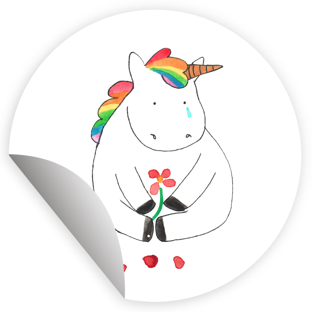 80mm Rund Aufkleber Einhorn Traurig Sticker, Aufkleber, Etikett, Einhorn, Einhörner, Einhorn Deko, Pegasus, Unicorn, Glitzer, Trösten. Freundschaft, Freunde, Liebe, Trauer, Grußkarte, Blume