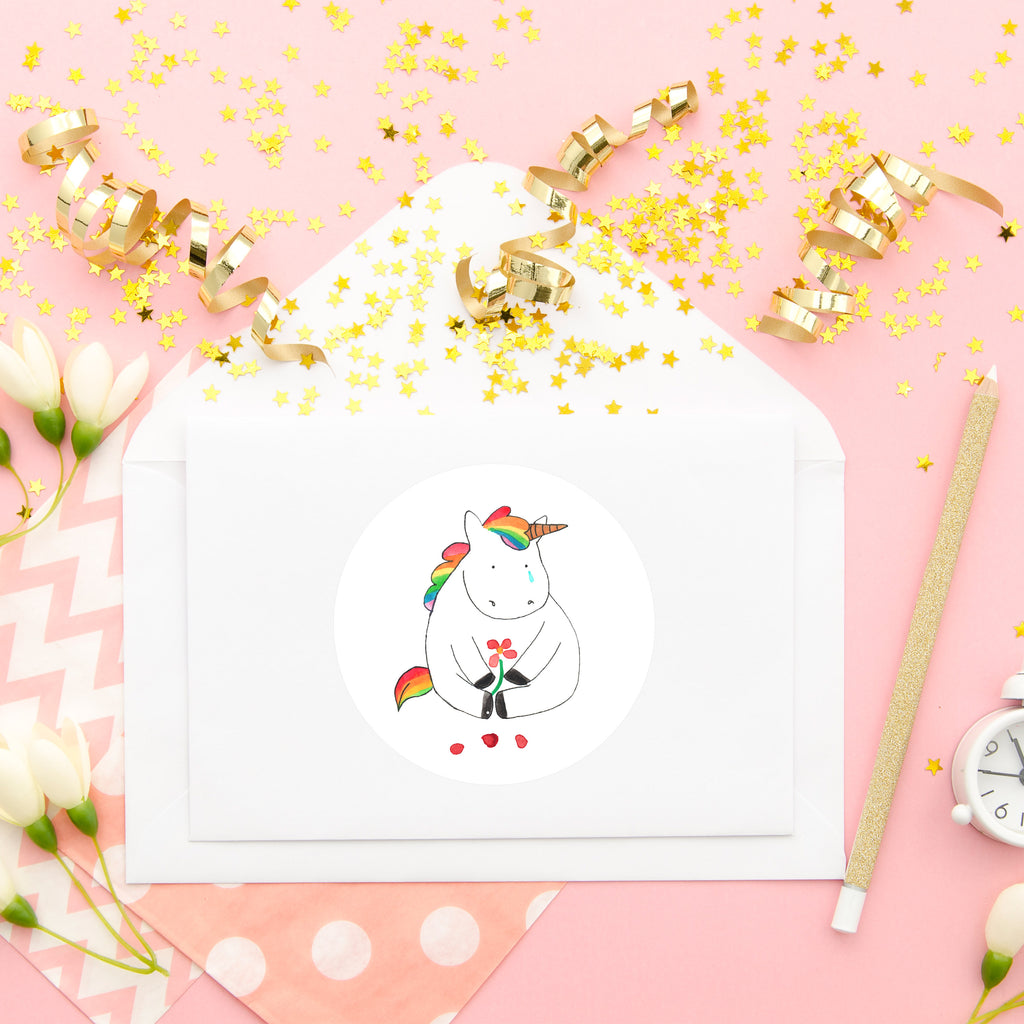 80mm Rund Aufkleber Einhorn Traurig Sticker, Aufkleber, Etikett, Einhorn, Einhörner, Einhorn Deko, Pegasus, Unicorn, Glitzer, Trösten. Freundschaft, Freunde, Liebe, Trauer, Grußkarte, Blume