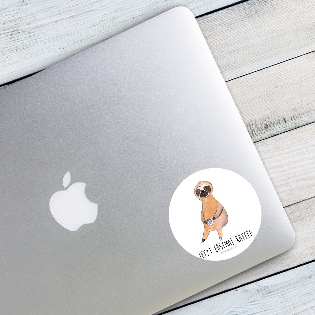 80mm Rund Aufkleber Faultier Kaffee