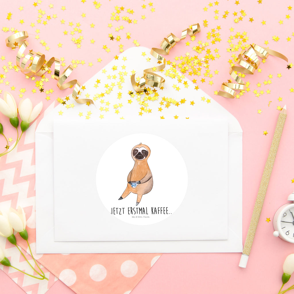 80mm Rund Aufkleber Faultier Kaffee