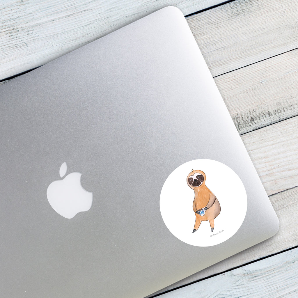 80mm Rund Aufkleber Faultier Kaffee