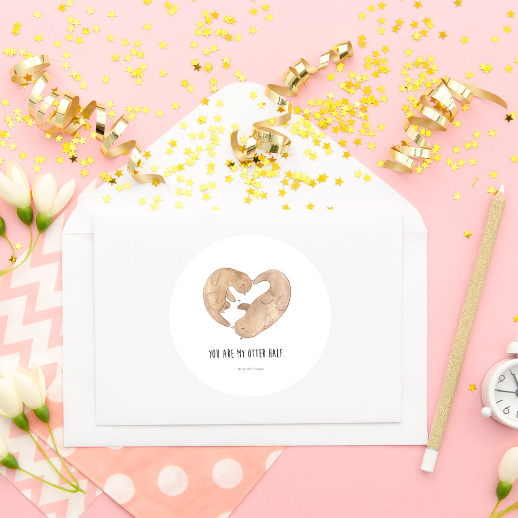 80mm Rund Aufkleber Otter Herz Sticker, Aufkleber, Etikett, Otter, Fischotter, Seeotter, Liebe, Herz, Liebesbeweis, Liebesgeschenk, Bessere Hälfte, Love you, Jahrestag, Hochzeitstag, Verlobung, gemeinsames Leben