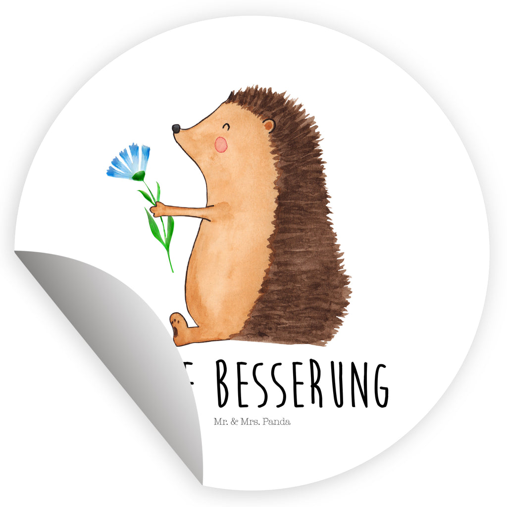80mm Rund Aufkleber Igel mit Blume Sticker, Aufkleber, Etikett, süße Tiermotive, gute Laune, lustige Sprüche, Tiere, Igel, Gute Besserung, Genesungswünsche, Krankheit, Krankenhaus, krank, Besuch